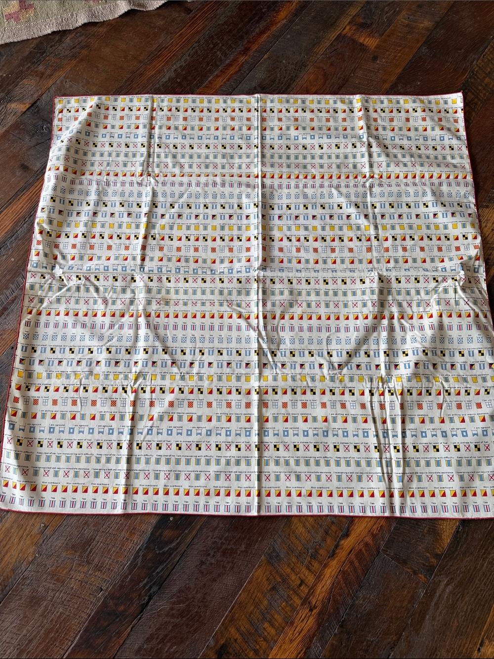 Nautical Signal Print Disposable Table Cover - Cream with Red, Blue & Yellow